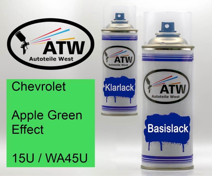 Chevrolet, Apple Green Effect, 15U / WA45U: 400ml Sprühdose + 400ml Klarlack - Set, von ATW Autoteile West.